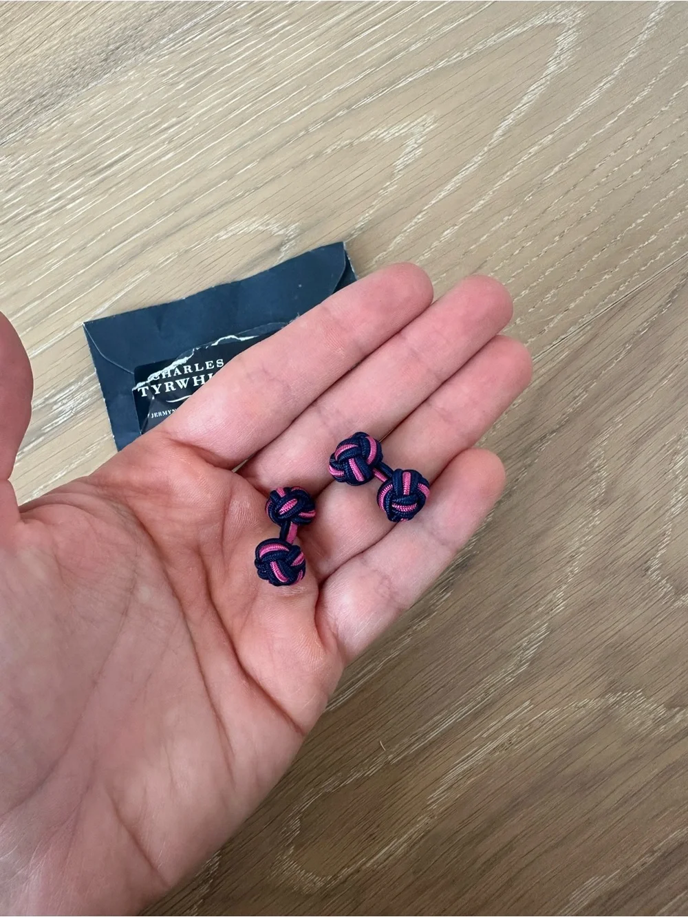Charles Tyrwhitt Knot Cufflinks Indigo Blue & Bright Pink Woven French Cuff Yarn